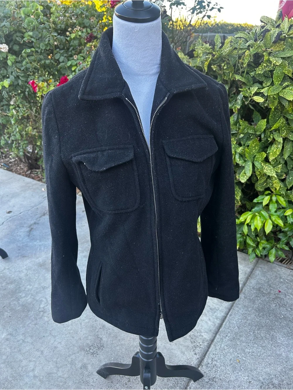 J.Crew black wool blend full-zip utility jacket